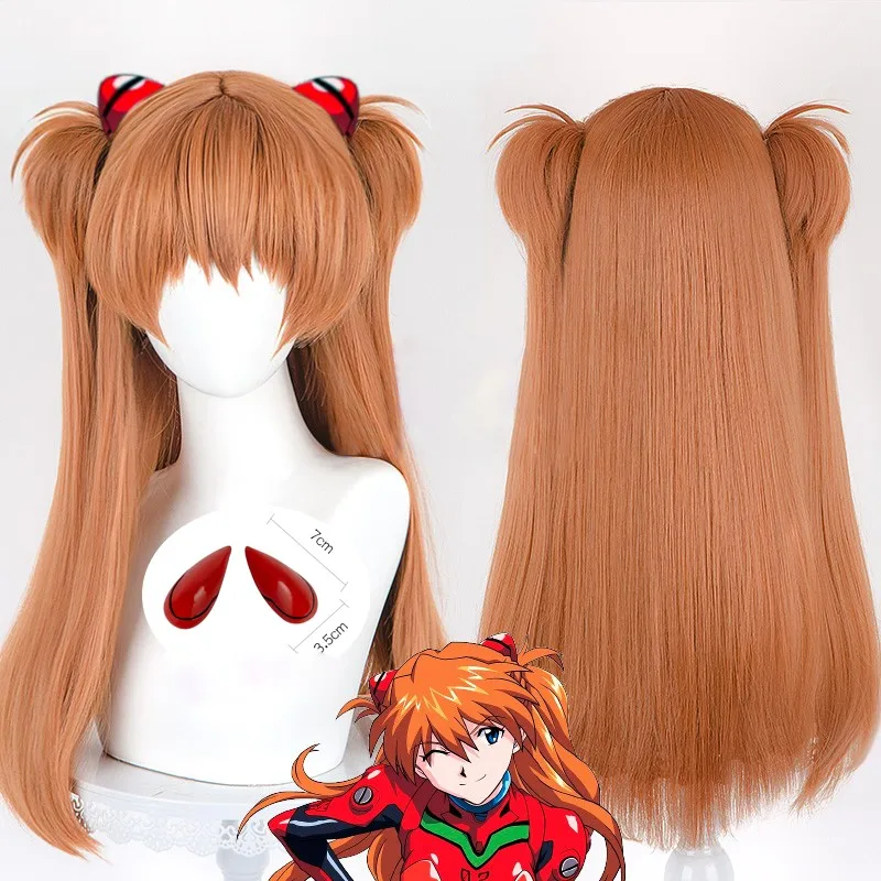 

Asuka Langley Soryu Cosplay Wigs Long Orange Heat Resistant Synthetic Hair Wig Clips Costume Props Accessories