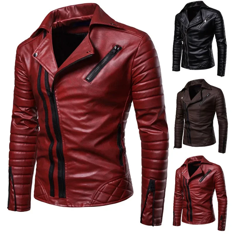 

Men's Autumn and Winter New Men's Pressed Cotton Motorcycle Leather Jacket Men's Korean Slim Fit Flip Collar Zipper Coat