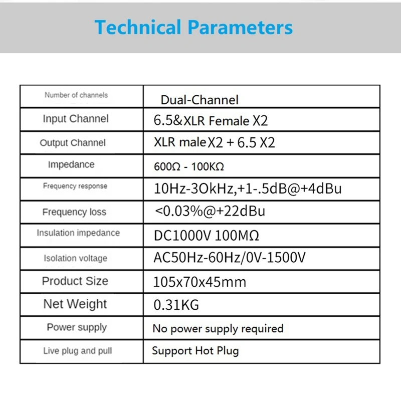 Pro G202 Audio Isolator Dual-Channel 6.5 XLR Audio Isolator Current Sound Noise Mixer Microphone Common Ground Filter