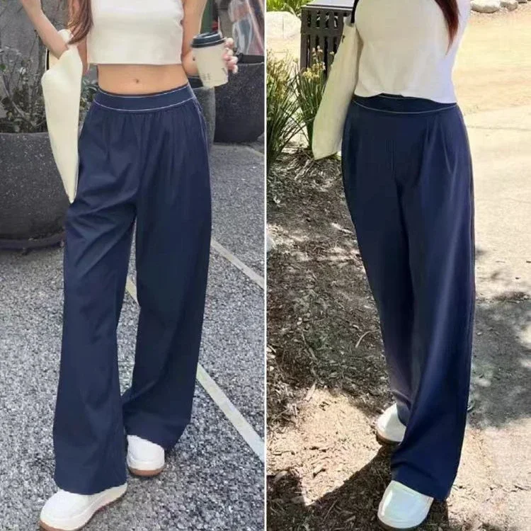 

Fashion High Waist Quick Drying Pants Loose Casual Breathable Sports Pants Women Summer Black Versatile Straight Wide Leg Pants