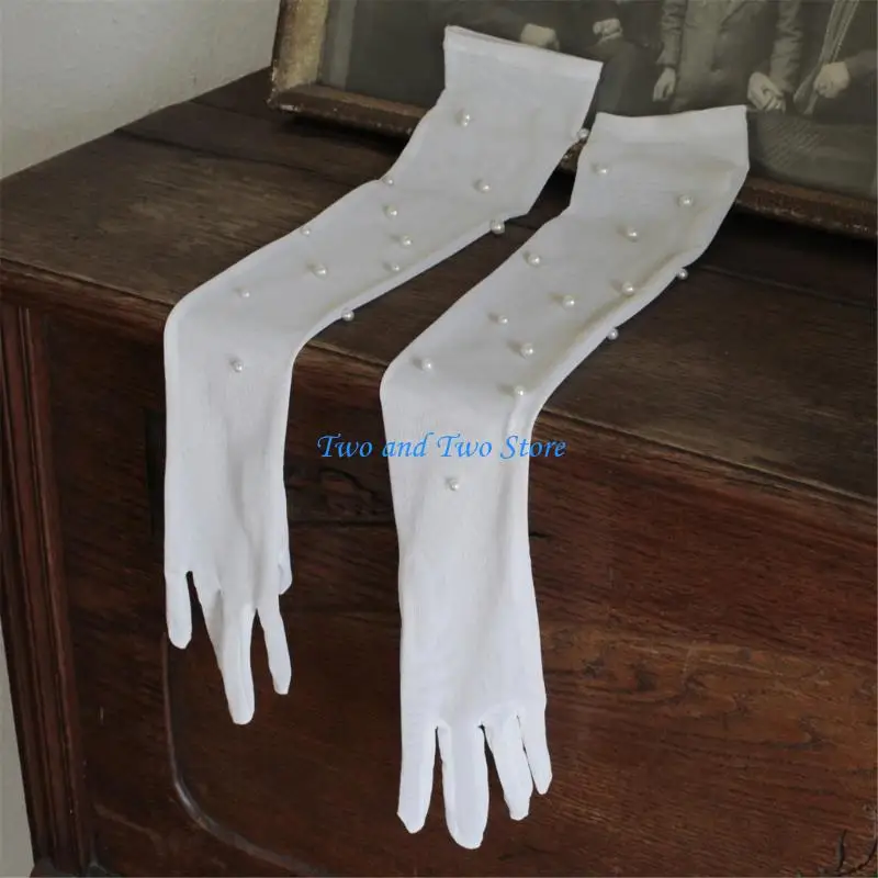 HX6F Wedding Pearls Rękawiczki PROM PROM Pełne palec Rękawiczki do oper cosplay zużycie