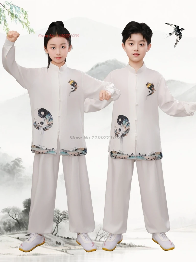 

2026 китайская детская форма для ушу и тай-чи, костюм для ушу и кунг-фу, традиционный костюм для боевых искусств с принтом тай-чи, для тренировок и практики