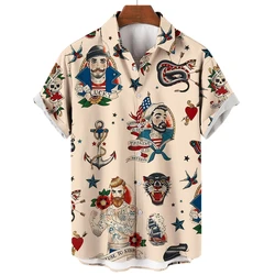 Hawaiian Shirts For Men Mermaid Print Beach Short Sleeve Tops Blouse 2022 New Oversized Shirt Mens Designer Clothes High Quality