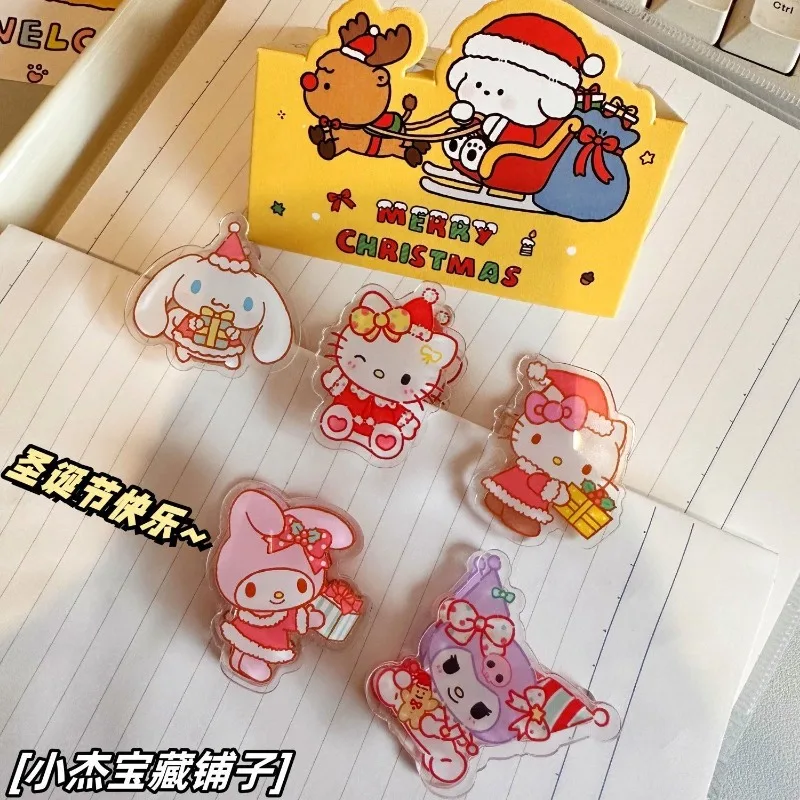 New 10pcs Christmas Sanrios Doll Note Clip Hello Kitty Cinnamoroll Transparent Acrylic PP Clips Student Kuromi Test Paper Holder