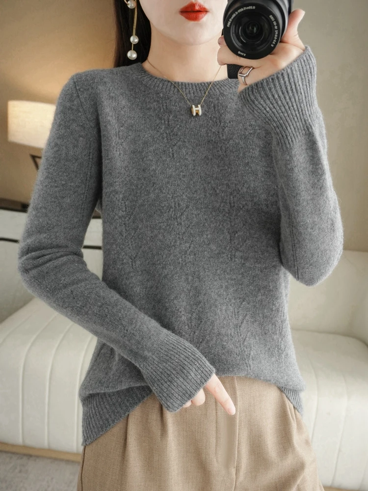 Autumn and Winter New round Neck Branch Sweater Woolen Sweater Thin Slim Slimming Solid Color Sweater Simple Temperament Sweater