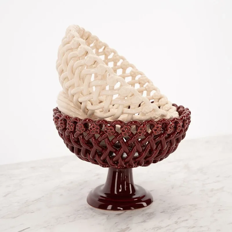 Handmade pottery flower tall fruit basket