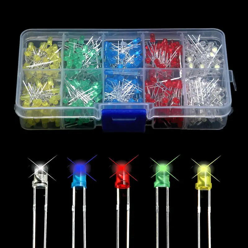 LED light emitting diode kit set, white, green, red, blue, yellow, orange, 3mm, 5mm, F3, F5, DIY electronic kit 500 pcs each