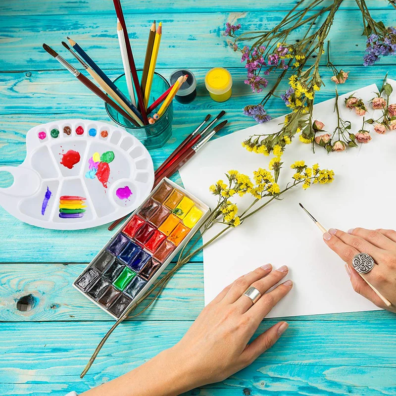 Bandeja de plástico antiadherente para niños y adultos, paleta de mezcla de pintura de 17 pozos, forma ovalada, fácil de limpiar, ideal para artistas y estudiantes