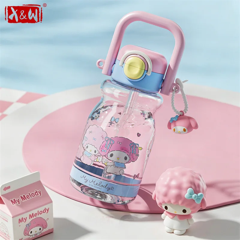 X&W Sanrio Kuromi Water Cup 650ML Sanrio Transparent Plastic Straw Cup With Strap Summer Outdoor Cold drink cup For Kid Student