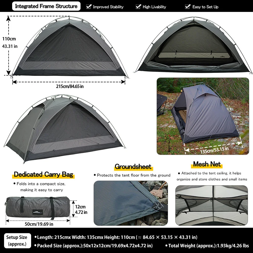 Soomloom 2 Person Outdoor Trekking Tent - Renatta Ultralight Portable Hiking Tent, Backpacking Tents for Camping Mountaineering Hiking, 20D Nylon Easy Setup Camp Shelter image 14