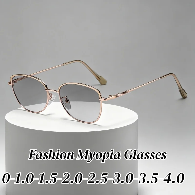 

Fashion Oval Frame Photochromic Myopia Glasses for Women Men Vintage Trendy Near Sight Eyewear Elegant Cat Eye Minus Diopters