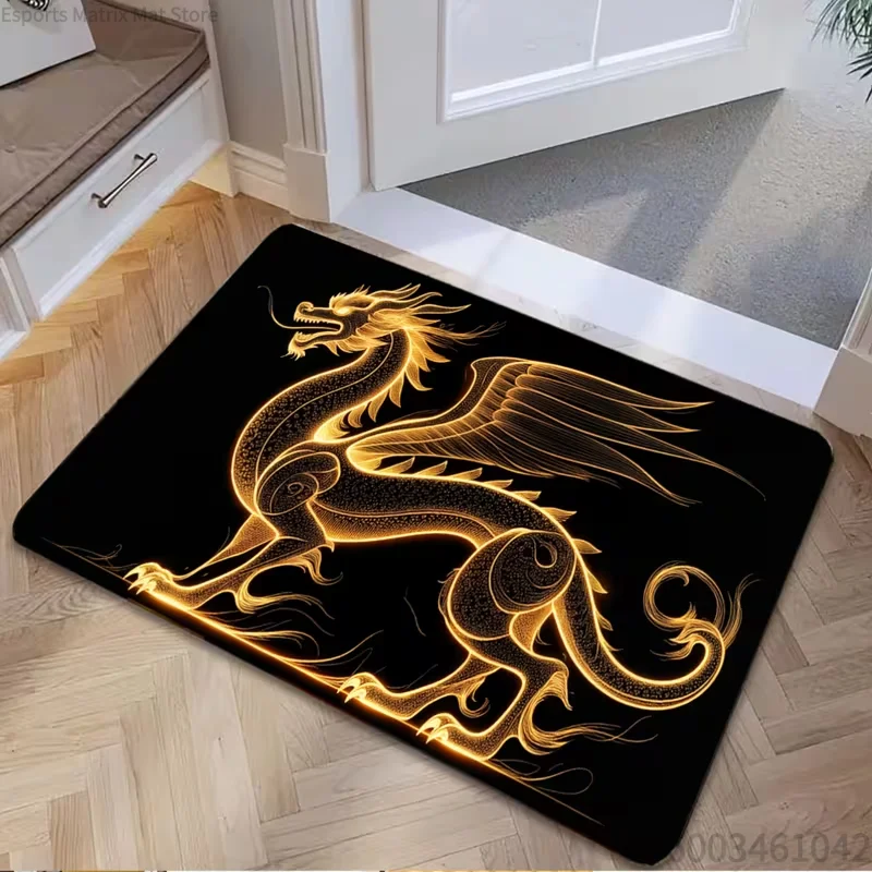 Golden Dragon Welcome Door Mat Indoor and Outdoor Dual Use Anti Slip Entry Mat Hand Decor Mat Home Doors Wear Resistant Durable