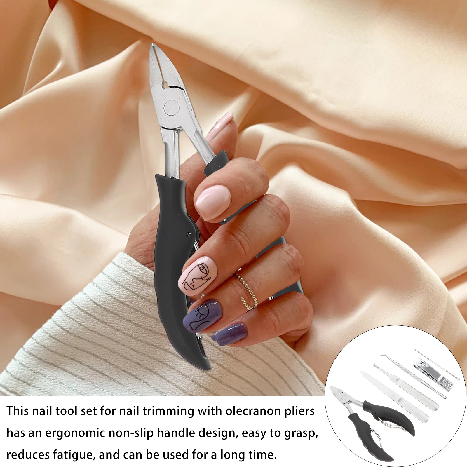 

7pcs Nail Trimming Set Ergonomic Manicure Kit Grooming Tools Fingernails Toenails Portable Lightweight Pedicure Care Storage
