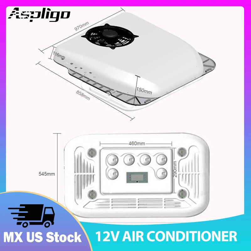 Aspligo 12V 24V Car Electric Ultra Thin RV Rooftop Air Conditioner Parking Fast Cooling Air Conditioning for RV Truck Tractors