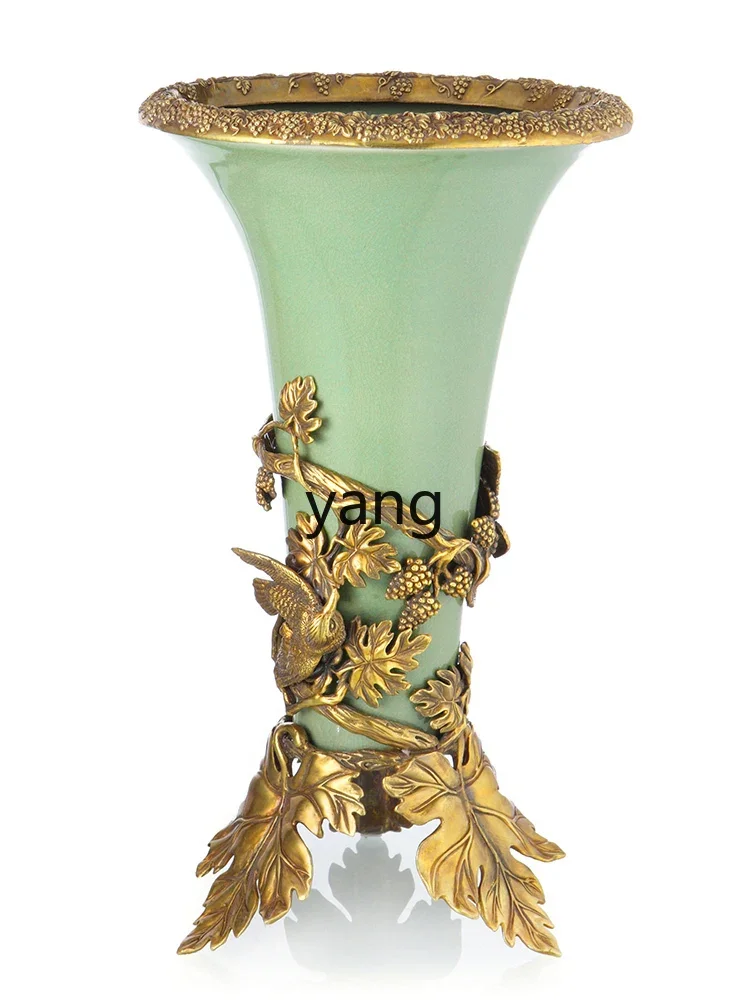 lmm Luxury Vase Ceramic Inlaid Copper Decoration Creative Vintage Ornament Flower Holder