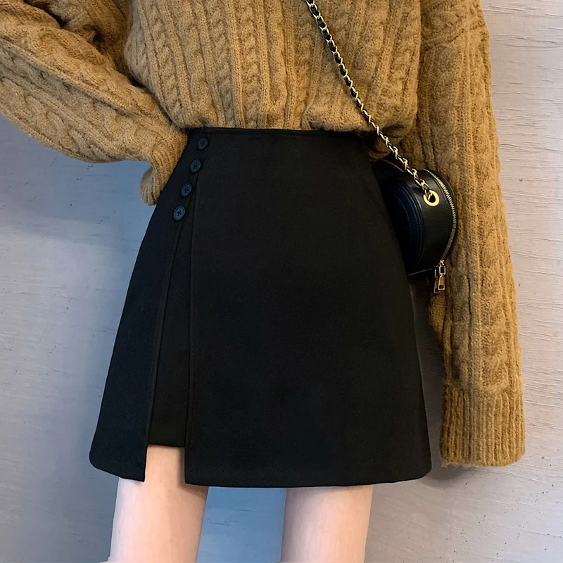 

Шерстяная юбка А-силуэта для женщин, осенне-зимняя новинка, большие размеры, с завышенной талией, облегающая, короткая юбка-карандаш