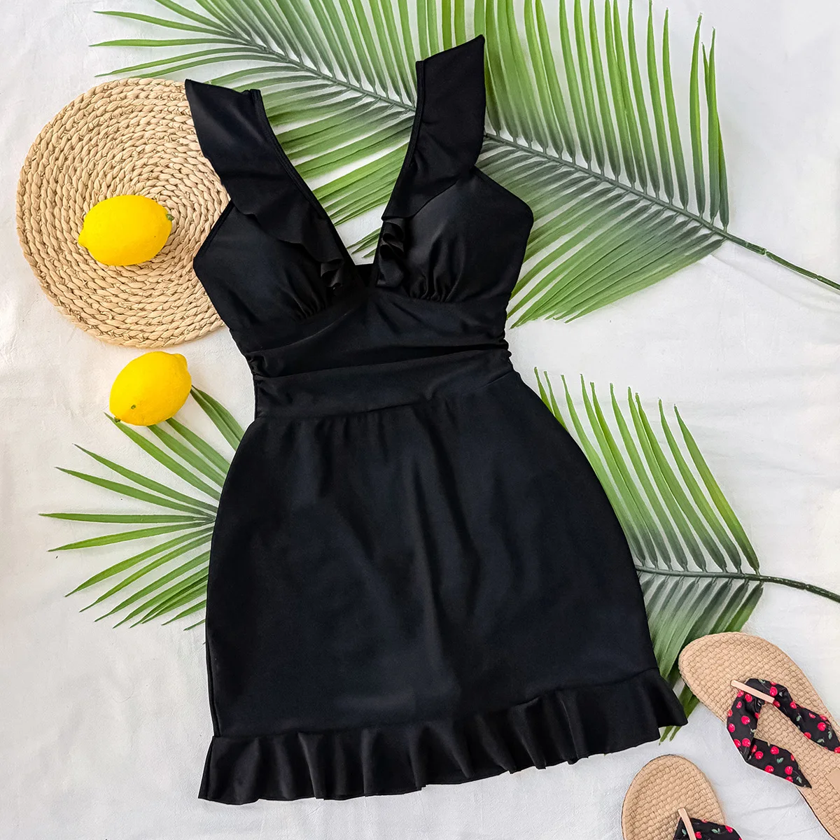 بلون كشكش حافة سليم صالح مثير قطعة واحدة بيكيني ملابس السباحة النسائية 2025 جديد #4