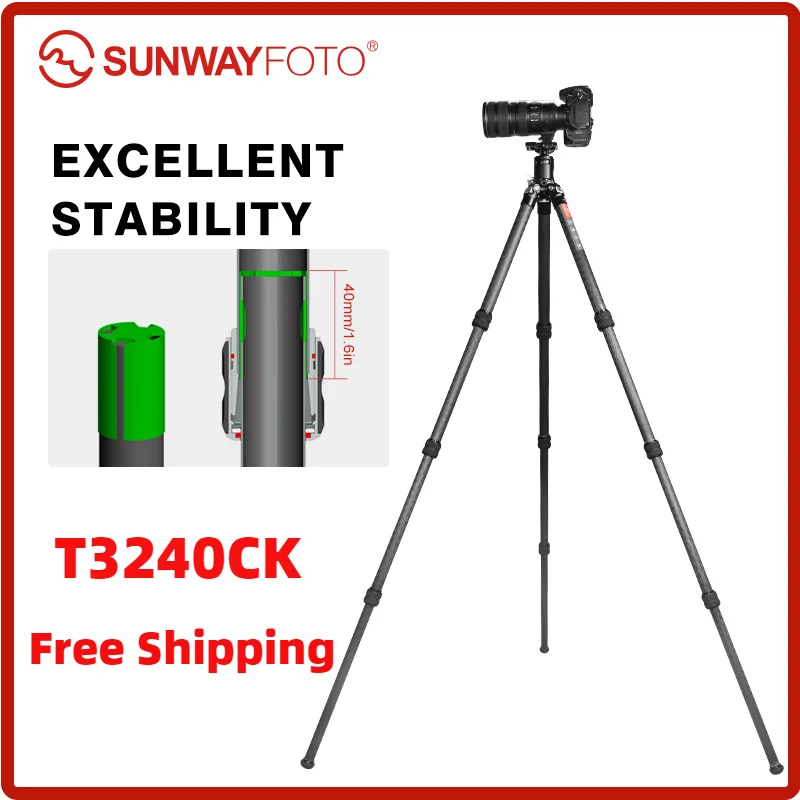 

SUNWAYFOTO T3240CK Travel Tripod Carbon Fiber Compact Light Portable Professional Tripod Dslr Camera Waterproof,55.0lb Load