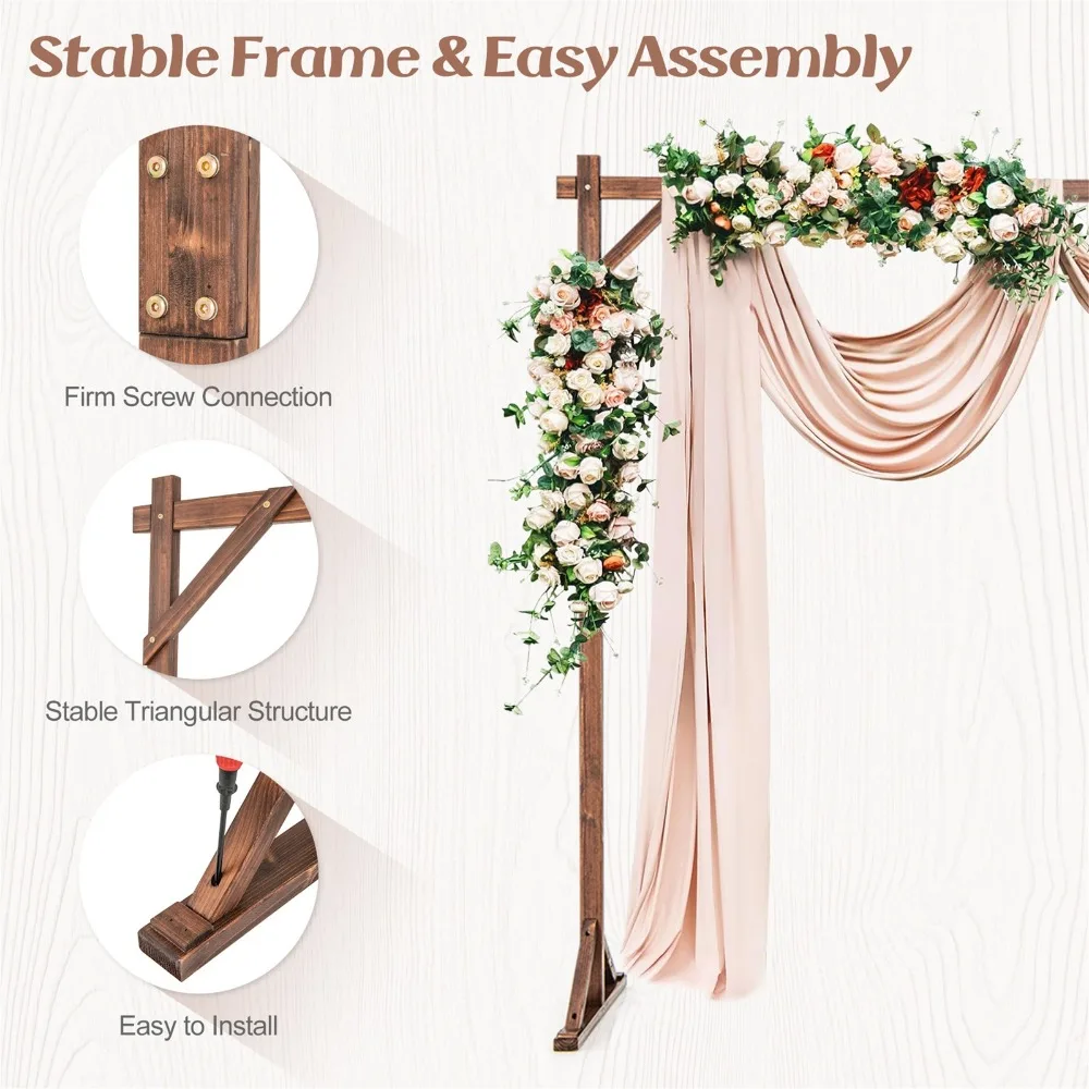 7.2 FT Square Wedding Arch Wooden Arbor Backdrop Stand w/ Triangular-Shaped Base
