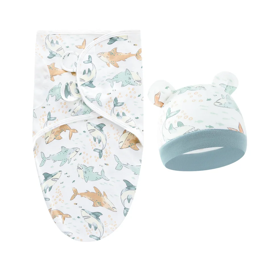 Baby Blanket Hat Set Cartoon Printed Cotton Newborn Swaddle Adjustable Infant Blankets Wraps Applicable All Seasons 0-6 Months, image 12