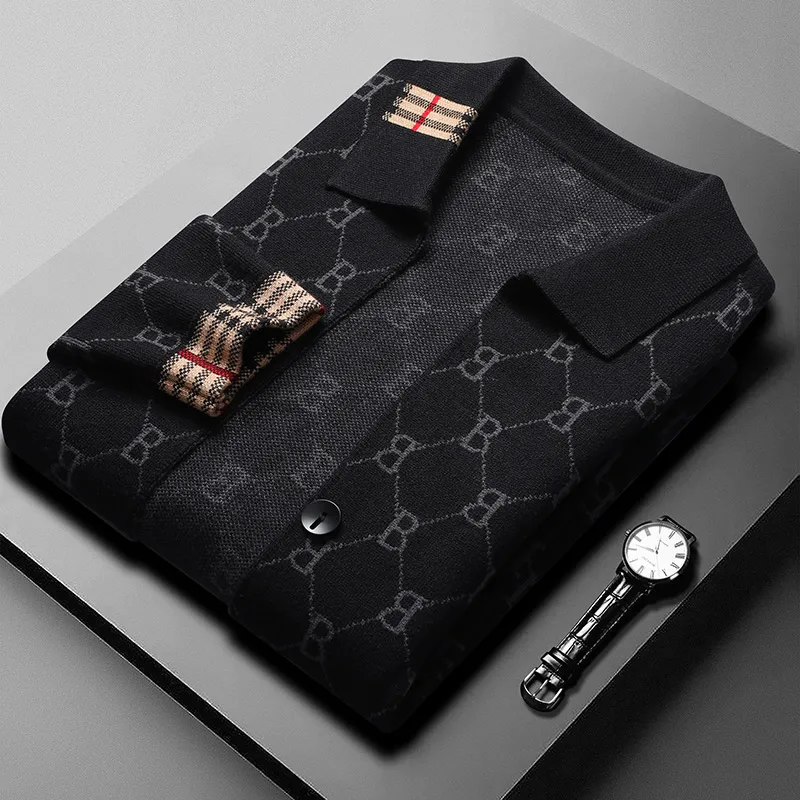 Designer Luxury Brand Men's Knitted Cardigan Lapel Embroidered Jacquard Soft Long Sleeved Sweater Coat Winter Fashion Men's Wear