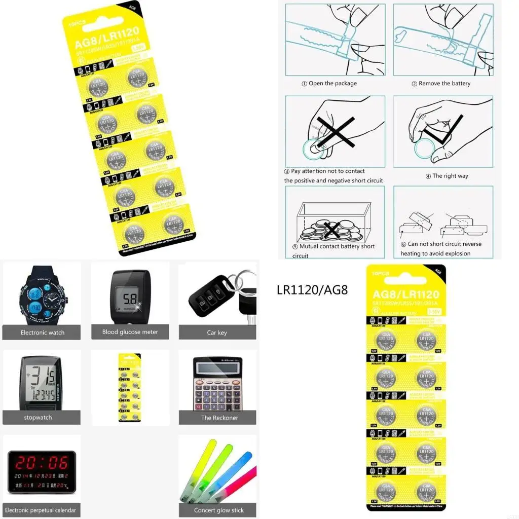 10 Uds LR1120/AG8 pilas botón pila moneda para electrónica uso diario
