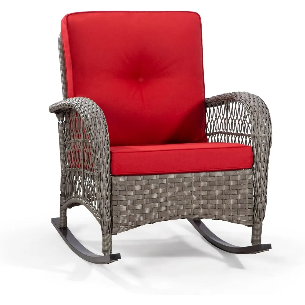 Mecedora de mimbre para Patio, mecedora de mimbre para exteriores para todo tipo de clima con diseño mecedora seguro y cojines de tela de primera calidad para Gar