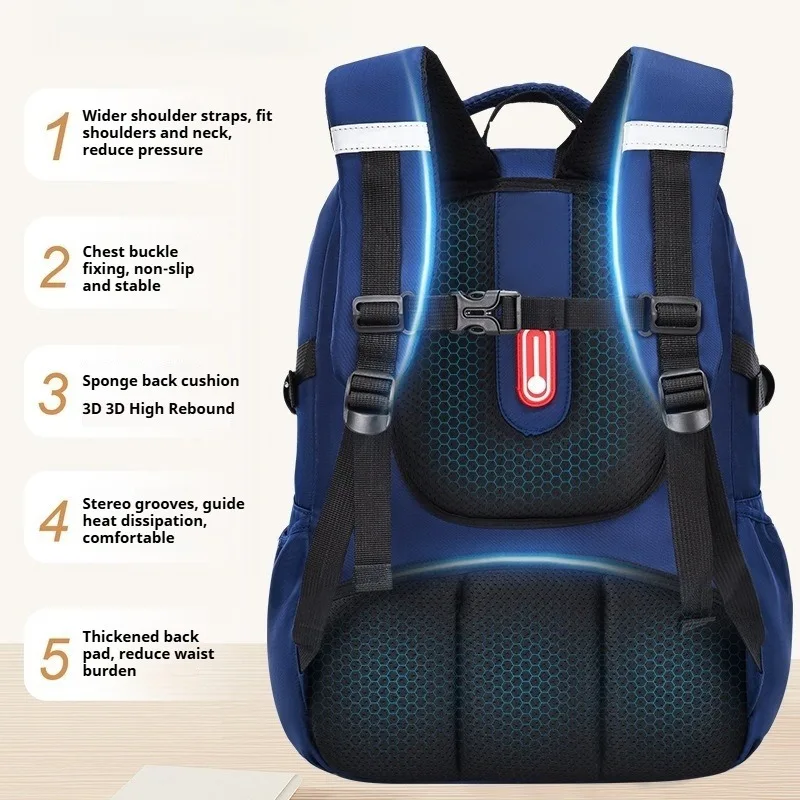 Casual Oxford Kid Backpack Middle and Primary Students Schoolbags Boys Girls Durable Rucksack Large-Capacity Waterproof Book Bag