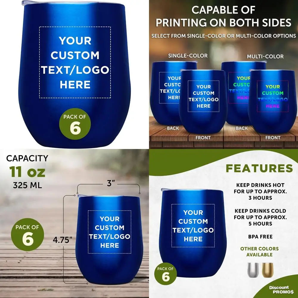 

Personalized Stemless Wine Glass Tumblers Set of 6 - 11 oz, Bulk Pack, Ideal for Wine, Cocktails, Outdoor Tumblers