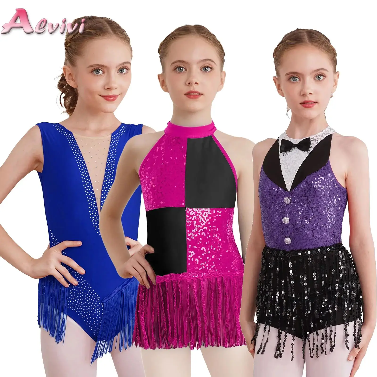 

Girls Latin Dance Dress Ballet Fringed Leotard Sleeveless Back Keyhole Boyshorts Tango Rumba Cha-Cha Samba Performance Costume