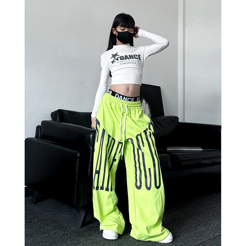 

Укороченный топ, зеленые брюки, Kpop, наряды для девочек, костюмы для группового джазового танца, детская одежда для бальных танцев в стиле хип-хоп, рейв, DQS21707