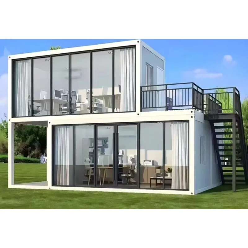 المحمولة 20ft 40ft حاوية حزمة مسطحة منزل الجاهزة هيكل الصلب بناء الزجاج منزل Glamping منزل فاخر