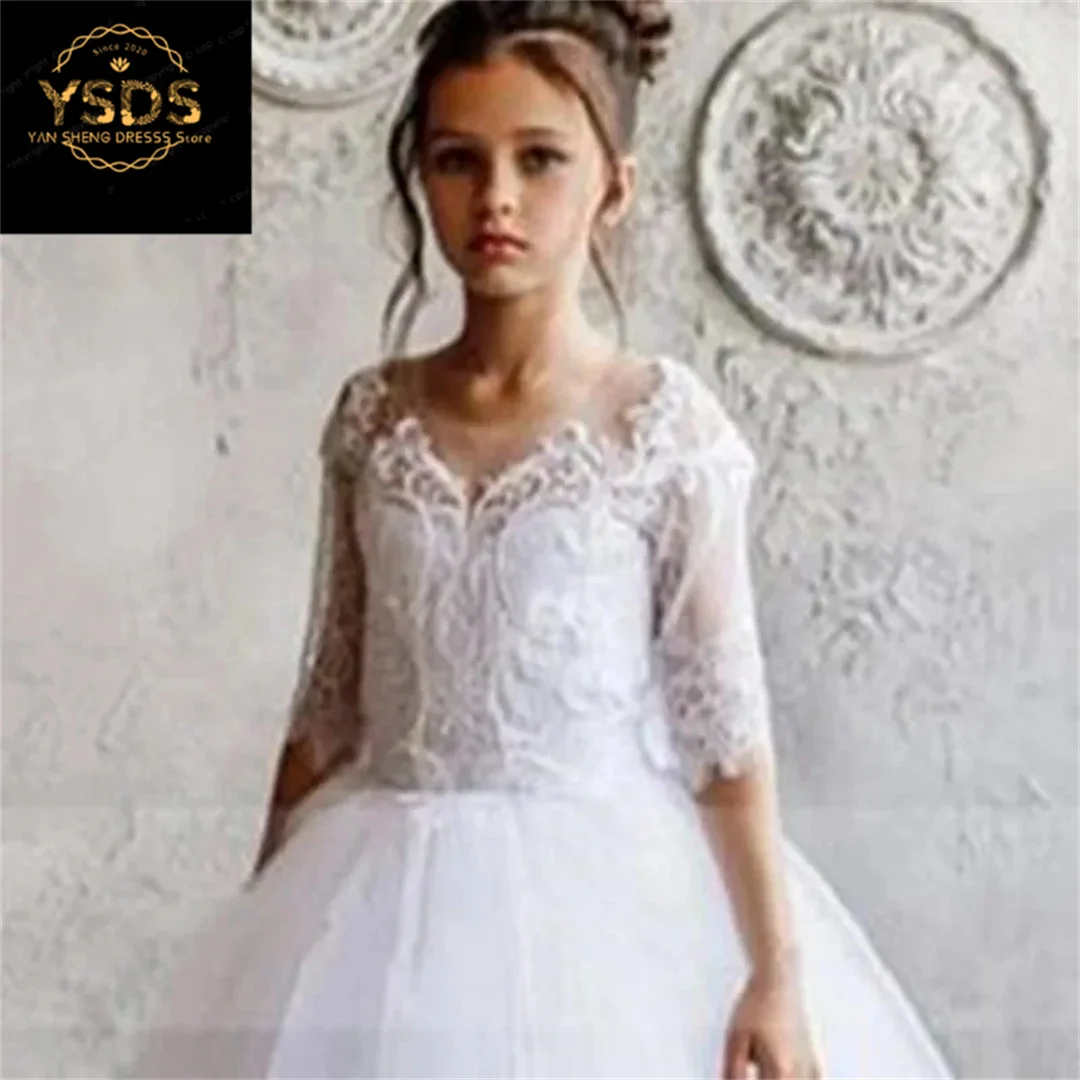 Flower Girl Dresses Puffy Tulle Flower Girl Dress Lace Applique Christmas Dress Princess Birthday Party Gown Child