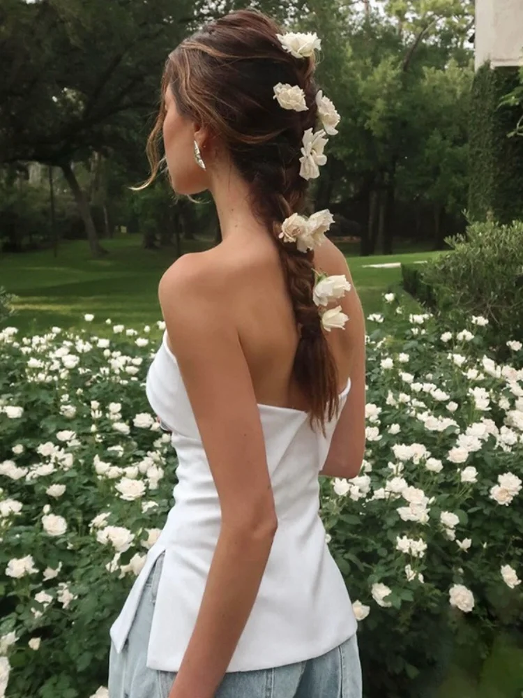 Solidne topy typu tuba dla kobiet biustonosz bez ramiączek wywijany głęboki dekolt Lenceria Femenina biustonosz bez pleców Femme Split Bandeau Top