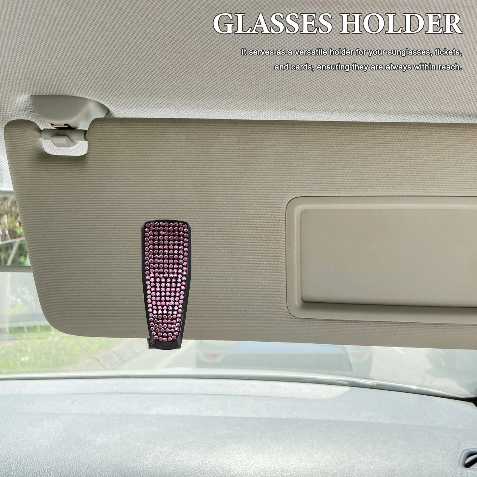 

2Pcs Rhinestone Car Visor Glasses Clip Sunglass Holder Card Ticket Organizer Anti Slip Car Interior Storage Accessory