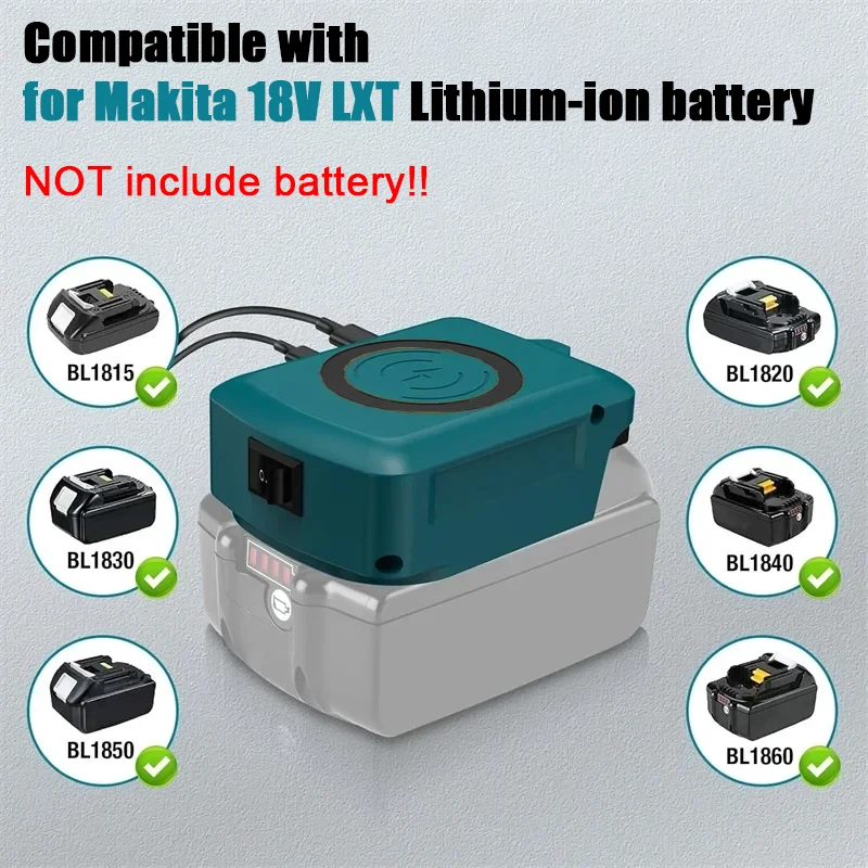 

Fast Charging Wireless Adapter for Makita 18V Battery with USB & Type-C Ports Portable Phone Charger for Dewalt Milwaukee