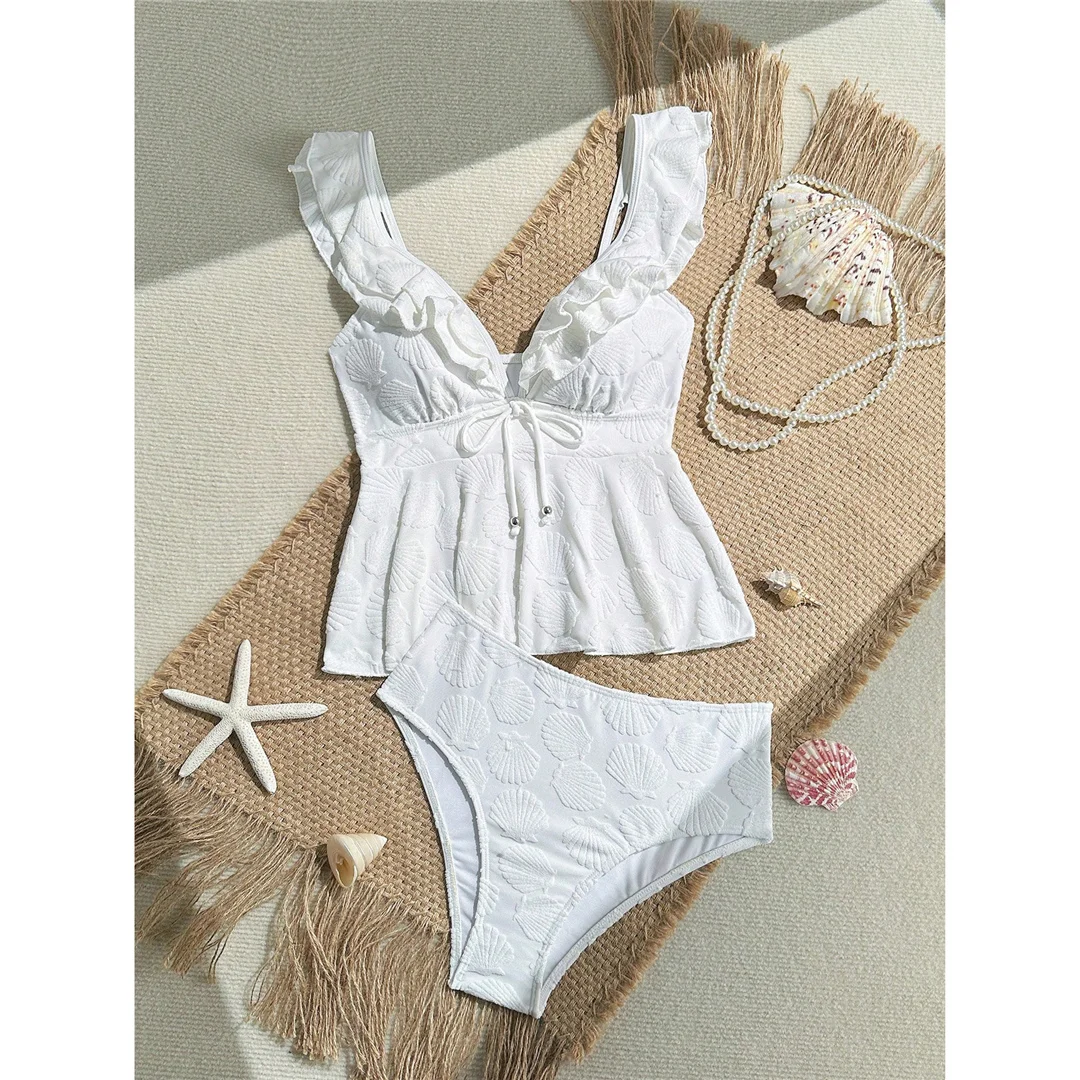 XS - L 2026 V-Ausschnitt, Rüschen, hoch geschnittene Taille, Bikini, Damen-Badeanzug, zweiteiliges Bikini-Set, Badebekleidung, Badeanzug, V6750 – Detail 5