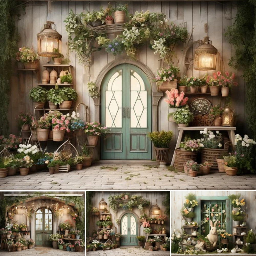 

Spring Easter Background For Photography Green Plant Rabbit Flower Egg Baby Shower Birthday Party Backdrop Photo Decor Studio