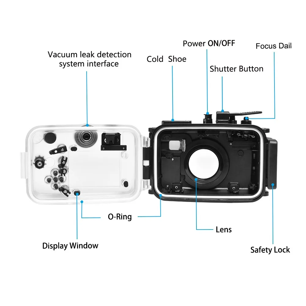 Seafrogs Waterproof Housing for Olympus TG6 Camera 60m 195ft Underwater Diving Case Bag Polycarbonate With Dual Fiber-Optic port