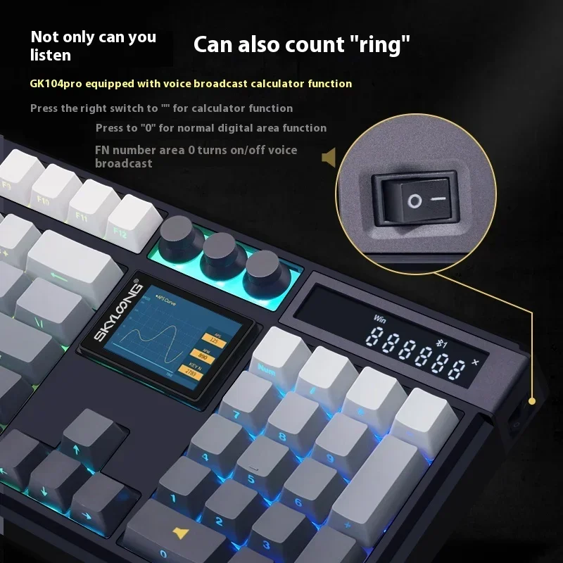 Skyloong Gk104 Pro Mechanical Keyboard Multifunctional Knob Custom Screen Three Mode 8K Calculator Wireless Gaming Keyboard Gift