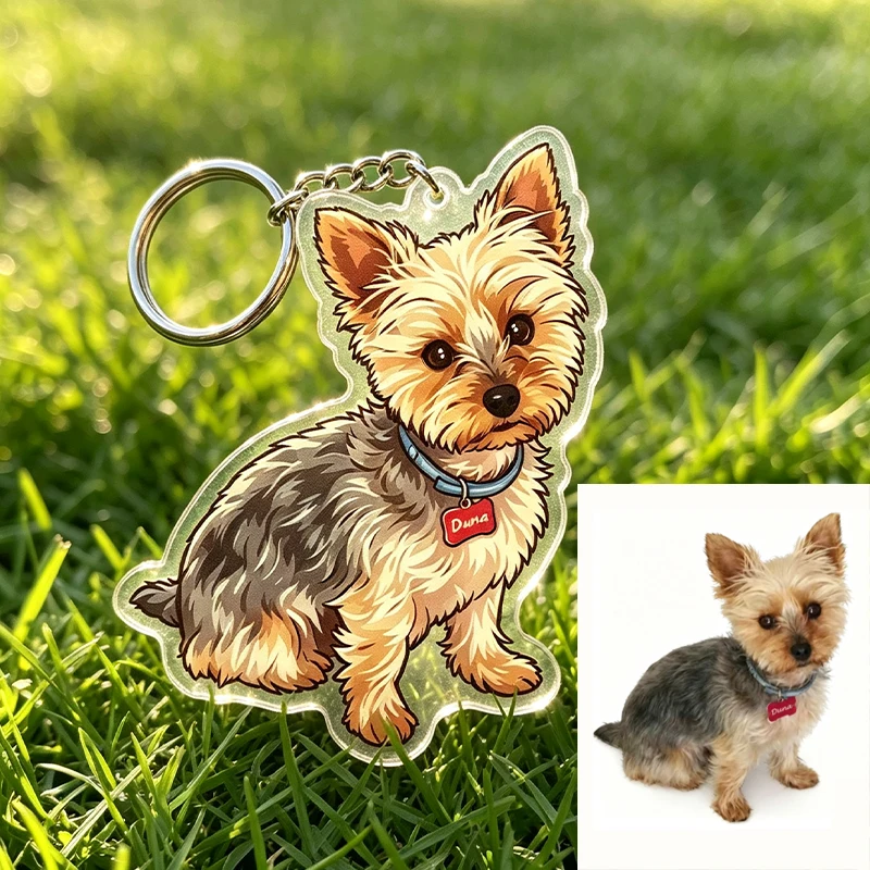 Personalized Puppy Acrylic Keychain Custom Dog Picture Key Ring Transparent Pet Portrait Bag Pendant Lovely Souvenir Ornament