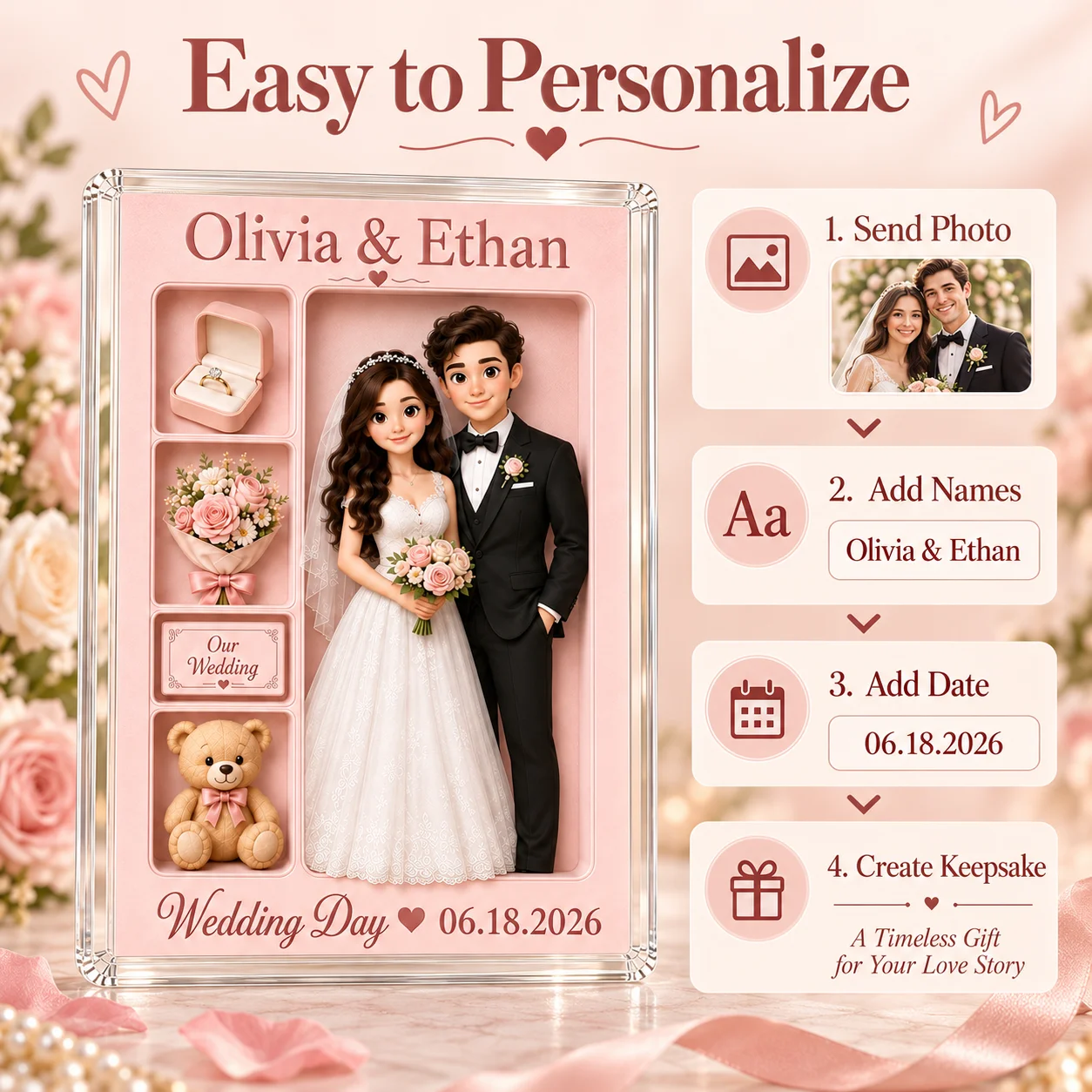 Custom Couple Portrait Acrylic Plaque Personalized Photo to Cartoon Wedding Keepsake Anniversary Gift for Bride Groom