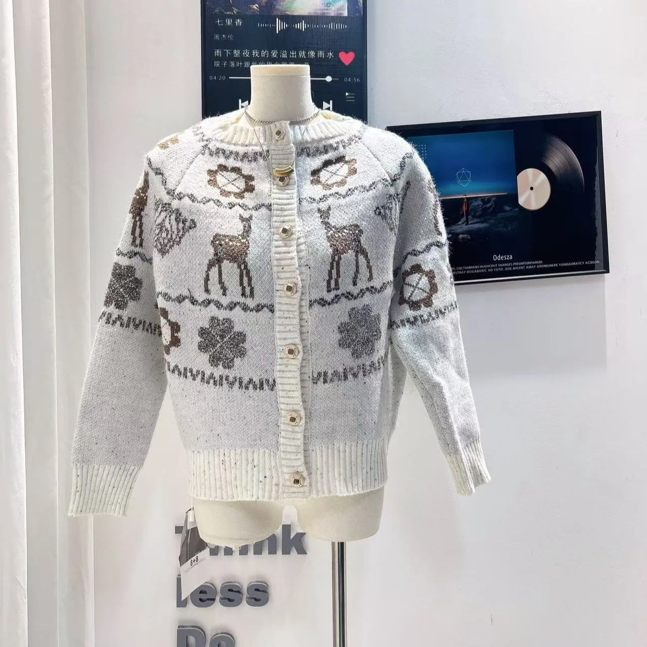 الثقيلة التطريز طباعة زهرة محبوك سترة مفتوحة المرأة الخريف الشتاء نمط غير رسمي كم طويل الجولة الرقبة سترة أعلى F556