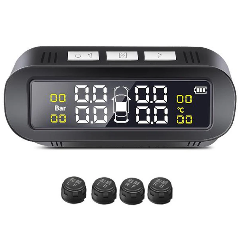 

TPMS Solar Car Tire Pressure Alarm Monitor System Display Intelligent Temperature Warning Fuel Save with 4 Sensors