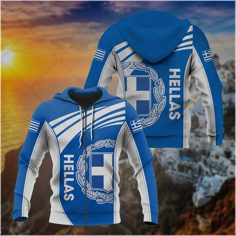 Custom Name Greece Emblem Wings Style Zipper Hoodies Unisex Oversize Sweatshirts Winter Casual Streetwear Tops Pullover