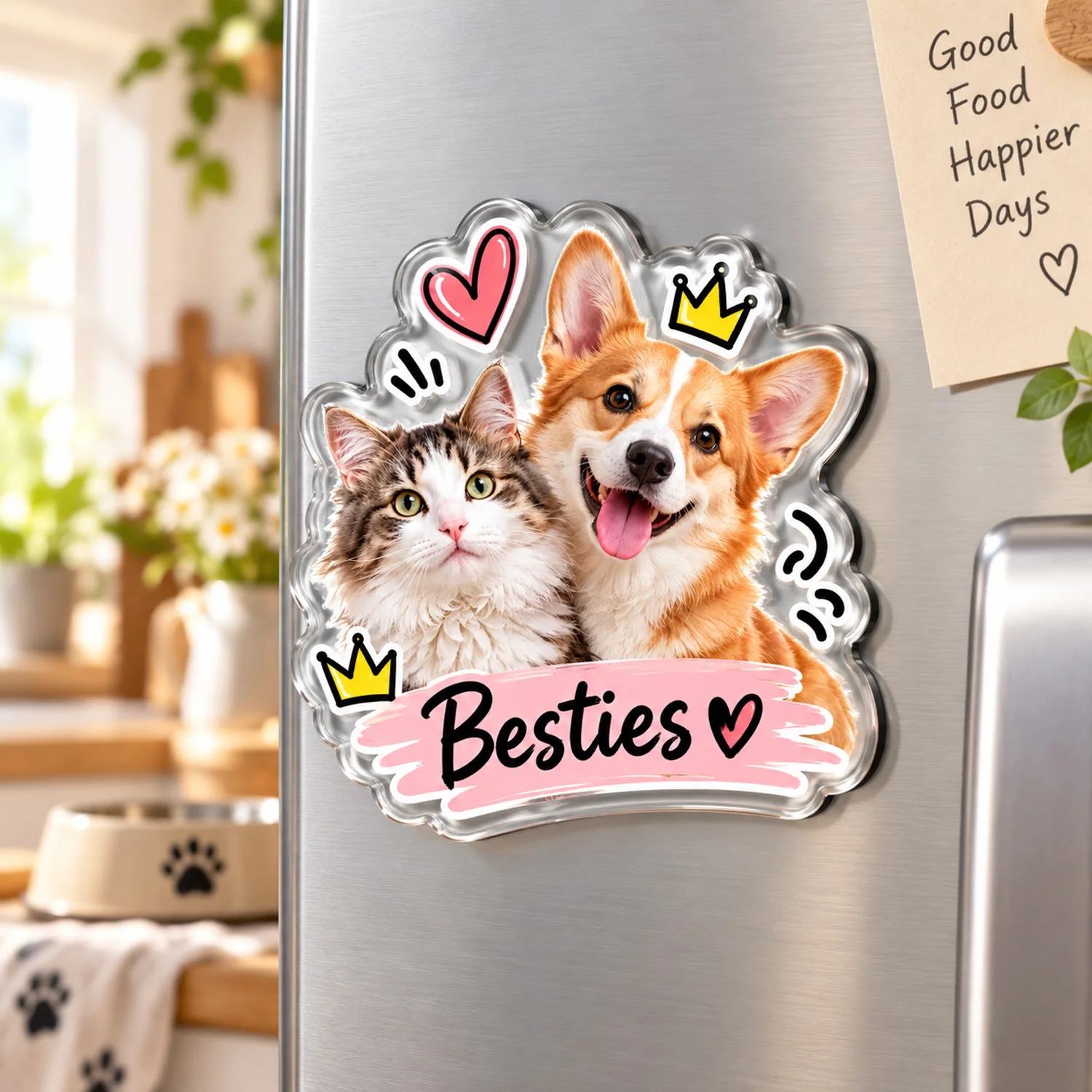 Custom Pet Photo Acrylic Fridge Magnet 3mm Personalized Cat Dog Picture Refrigerator Sticker Cute Pet Memorial Gift