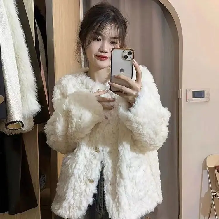 

Lamb Fur Jaet Women's Loose Thi Warm White Cotton Top Autumn Winter New Sle Small Fraance Sle Faion Outerwear