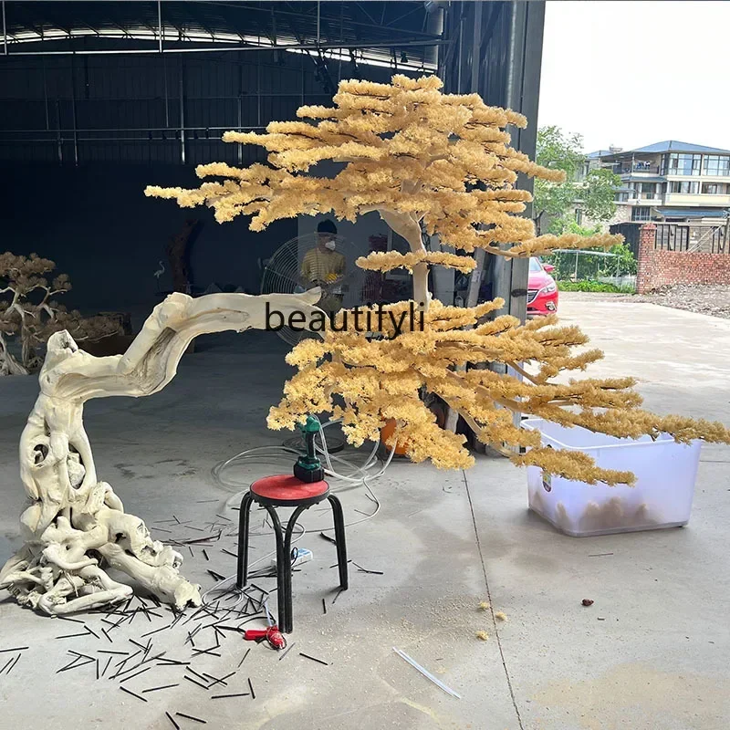 Large Artificial Greeting Pine Shape Floor Ornaments Sales Office Hotel Decoration Fake Trees