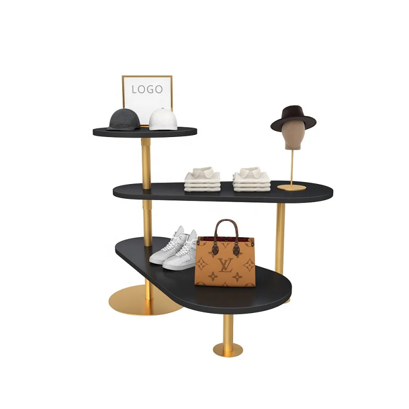 Custom. luxury custom handbag store fixtures wood metal shelf multi purpose use 3 tier table top display stand