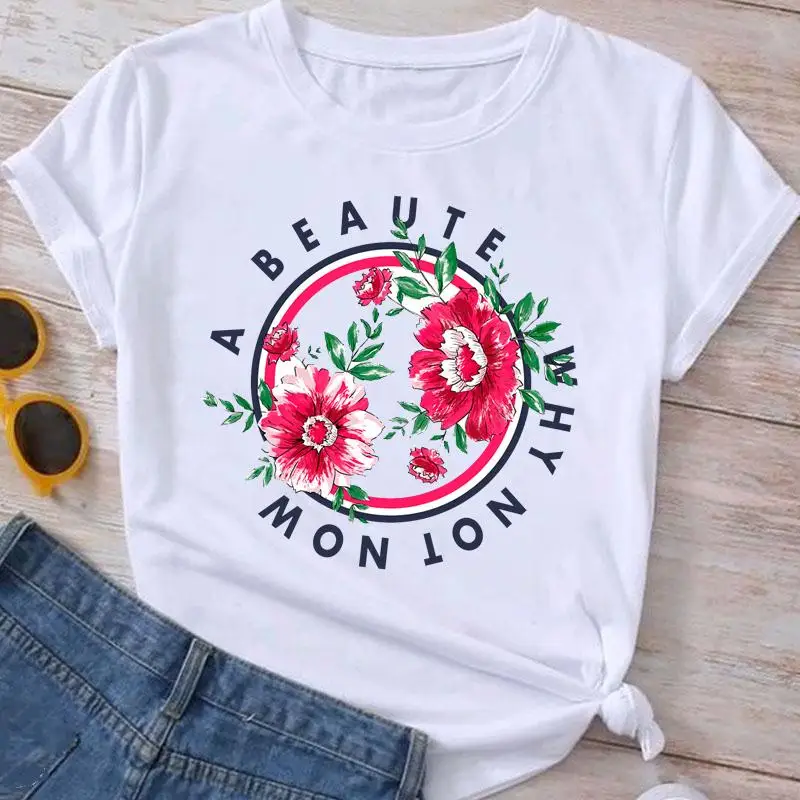 Fashion Clothes Summer Spring Flower 90s Tee Ladies Cartoon Clothing Short Sleeve Graphic T Shirt Women T-shirt Female Top